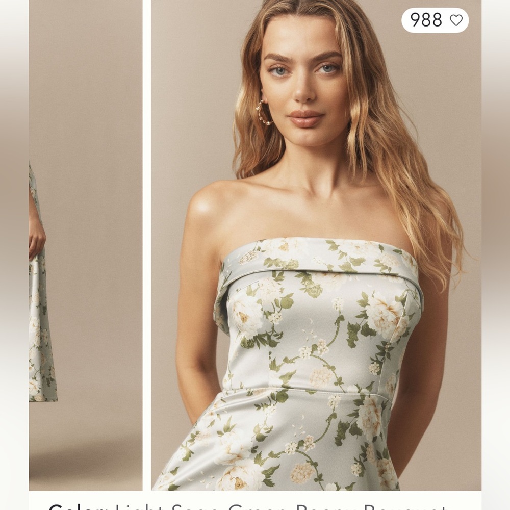 BHLDN Soma Elegant Strapless Floral Dress in Sage Green fit and flare
